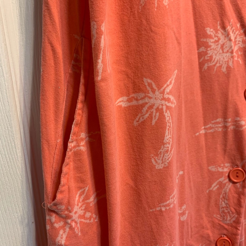 Cypress Tropical Palm Tree Button Front Cover Up 1X Coral Pink Cotton Pocket - Picture 6 of 9